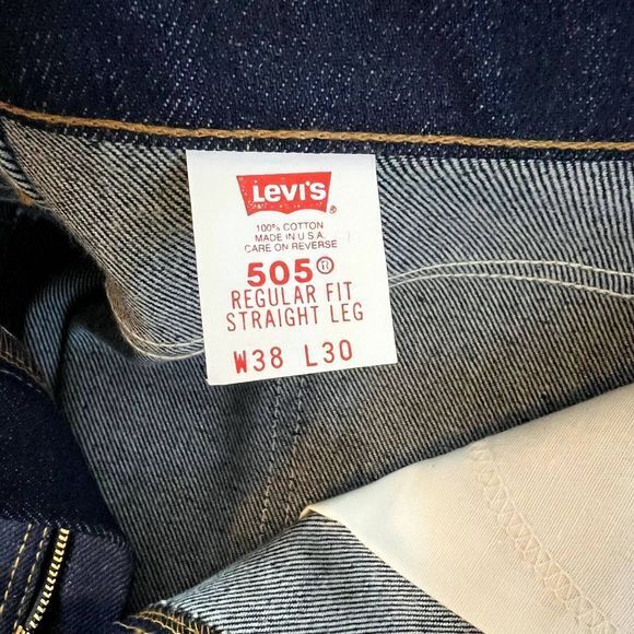 Vintage Levis 505 Jeans Men 38 x 30 Deadstock Dark Denim Orange Tab 90s USA - Picture 7 of 14